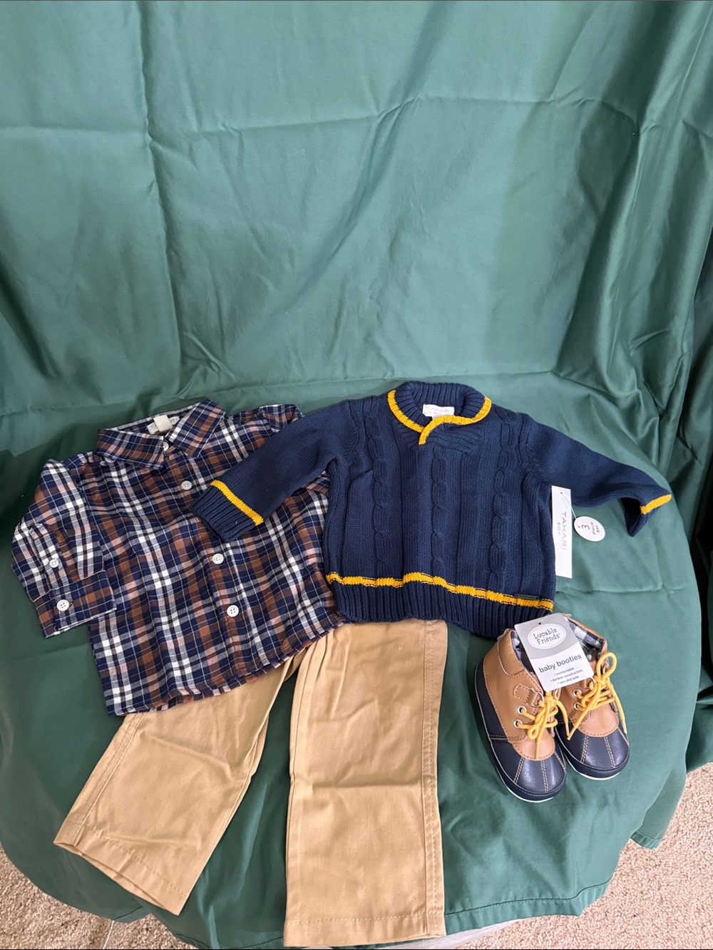 Tahari Navy Cable-Knit Sweater with Yellow Trim - Kids
